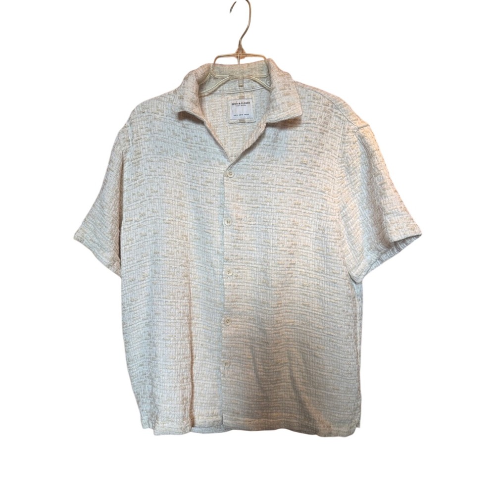 Denim & Flowers Textured Cream Short-Sleeve Button-Down Shirt Men's M Neutral